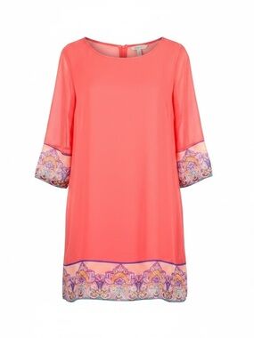 Pink Owl M retro boho pink pattern hem scoop neck cut out back shift dress